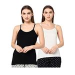 ESPRESSO Women's Viscose Spandex Daily Essential Skinny Fit Camisole - Black/Off White - 3Xl, Assorted