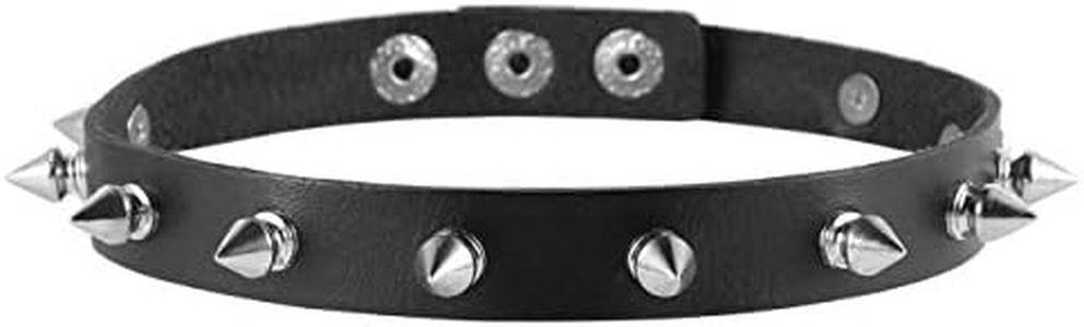 HZMAN Fashion Women Men Cool Punk Goth Metal Spike Studded Leather Collar Choker Necklace (Black)