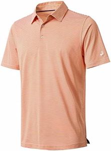 Mens Golf Shirt Moisture Wicking Dry Fit Performance Sport Short Sleeve Striped Golf Polo Shirts for Men, Orange Stripe, X-Large