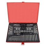 52Pcs Tap and Die Set(Metric & SAE), Alloy Steel Material Cutting Kit with Red Metal Storage Case, for Garage, Workshop, Mechanics, Cutting External & Internal Threads