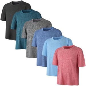 6 Pack Boys Kids T Shirts Quick Dry Short Sleeve Moisture Wicking Tee Shirts Athletic Tops Clothes