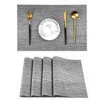 Leetaltree Grey Placemats, Heat Resistant Non-Slip Place mats for Dining Table, Washable Durable PVC Vinyl Woven Table Mats (Set of 4)