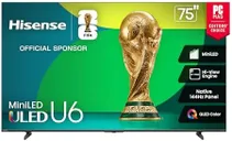Hisense 75" Class U6 Series Mini-LED 4K UHD Smart Fire TV (75U65QF, 2025 Model) - QLED, HDR10+, Native 144Hz, Dolby Vision IQ, Dolby Atmos, Game Mode Pro, ALLM, Alexa Built in, Black