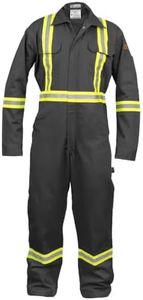 Flame Resistant FR High Visibility Hi Vis Coverall - 88% C/12% N (Medium, Dark Grey)