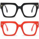 Breaksun Fashion Oversized Blue Light Blocking Glasses for Women Men Trendy Big Square Frame Computer Eyeglasses, Z 2pack (Black+red), MM