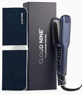 CLOUD NINE Contouring Wide Iron Navy | Wide Plate Hair Straighteners for Women | 2-in-1 Straightener and Curler | Ceramic Curved Plates | Revive Mode
