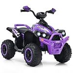 OLAKIDS Ride On ATV, 12V Kids 4 Wheeler Battery Powered Toy Car for Toddlers, Electric Rear Motorized Quad Vehicle for Boys Girls with LED Lights, Music, Horn, High Low Speed, Soft Start (Purple)