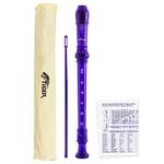 TIGER REC7-PU Descant/Soprano School Recorder with Bag, Cleaning Rod and Fingering Chart, English/Baroque Fingering - Purple