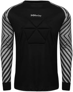 MOTINY Goalkeeper Jersey Chest Padded Goalie Shirt for Adult/Kids Soccer Elbow Padded Youth/Adult Sizes Long Sleeve…, Black, 3X-Small