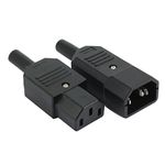 sourcing map 1Pair AC250V 10A IEC C14 Male C13 Female, 3 Pins Terminals Inline Adapter Plug Power Socket Connectors