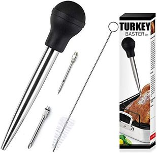 Stainless Steel Turkey Baster with Cleaning Brush - Food Grade Syringe Baster for Cooking & Basting with 2 Marinade Injector Needles - Ideal for Butter Dripping, Roasting Juices for Poultry (Black)