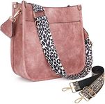 HKCLUF Crossbody Bags for Women Trendy Vegan Leather Hobo Handbags With 2PCS Adjustable Guitar Strap Shoulder Bucket Bags, A14-pink, Retro