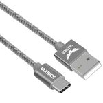 ULTRICS USB C Charger Cable, 3.1A Type C Cable Fast Charging, Braided USB A to USB-C Phone Charger Cable USBC Compatible with iPhone 16/15 Pro Max/14 Pro, Samsung Galaxy S23/S22/S21/S20 (Silver, 1 m)