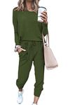 Jhsnjnr Womens Army Green Sweatsuit 2 Pieces Long Sleeve Crewneck Long Pants with Pockets Nightwear Sets