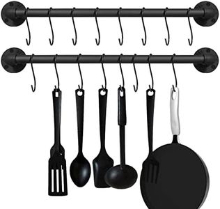 EGASON 21 inch Pot Pan Bar Rack Wall Mounted Set of 2 with 16 Hooks Industrial Pipe Pot Pan Hanger Rustic Iron Pan Hanging Rail Pipe Towel Holder Kitchen Utensil Organizer Black