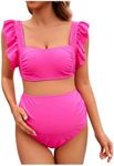 OYOANGLE Women's 2 Piece Maternity Bikini Sets Square Neck High Waist Swimsuit Summer Casual Bathing Suit Hot Pink Large