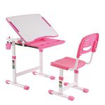 KIDOMATE Kids Height Adjustable Study Table with Auto Lock and Tiltable Desk, 3-14 Years (Pink)