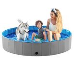 Jasonwell Foldable Dog Pet Bath Pool Collapsible Dog Pet Pool Bathing Tub Kiddie Pool Doggie Wading Pool for Puppy Small Medium Large Dogs Cats and Kids 71" Grey