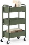 SunnyPoint 3-Tier Delicate Compact Rolling Metal Storage Organizer - Mobile Utility Cart Kitchen/Under Desk Cart with Caster Wheels (Army, Compact (15.5" X 26.8" X 10.27"))