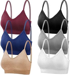 Thrilez 6Pcs V Neck Cami Bras for Women, Camisole Non-Wired Bralettes, Seamless Sports & Sleeping & Home Bra with Double Straps & Removable Pads for Women Girls