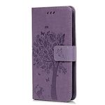 Huawei P20 Lite Case, Premium PU Leather Flip Notebook Wallet Case Embossed Cat Butterfly with Magnetic Stand Card Holder ID Slot Folio Soft Protective Skin Case Cover for Huawei P20 Lite Light Purple