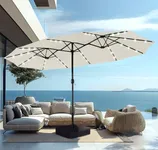 PHI VILLA 15ft Large Patio Umbrella with Solar Lights, Double-Sided Outdoor Market Rectangle Umbrellas with 36 LED Lights, Umbrella Base (Stand) Included, Ivory