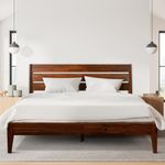 Acacia Emery Bed Frame with Headboard Solid Wood Foundation, Queen Bed Frame, Mid Century Signature Solid Wood Foundation Compatible with All Mattress Types, Non-Slip and Noise-Free, Chocolate