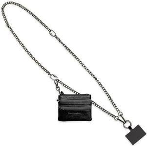 Save the Girls Clip and Go Phone Metal Chain with Pouch (Gun Metal - Black Pouch) – Stylish Phone Lanyard Crossbody with Wallet for Women, Hands-Free Carrying and Adjustable Crossbody Chain Strap
