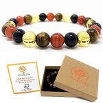 Leo Crystal Bracelet - Power Bead Bracelet - Zodiac Birthstones - Gift Box & Leo Tag - Carnelian, Citrine, Tigers Eye, Onyx