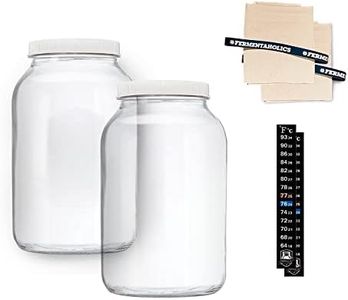 Fermentaholics 2 One-Gallon Glass Kombucha Jars & Breathable Muslin Cloth Covers, and Rubber bands | 2 Pack Gallon Jars | Perfect SCOBY Home - Brew Their Own Kombucha | American-Made Jar