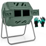 SAFSTAR Composter Tumbler Outdoor, 42-Gal Dual Chamber Tumbling Composter with 2 Sliding Doors, Metal Frame, BPA-Free Large Rotating Compost Bin Tumbler for Garden Yard Waste (Green)