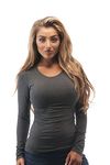 Hollywood Star Fashion Women's Long Sleeve Crewneck Cotton Top,Medium,Charcoal