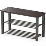 SimpleHouseware Wooden Top Shoe Rack Bench, 2-Tier Shoe Organizer for Entryway Storage, Black