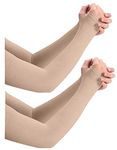 NESVIB 2 Pairs Biker/Sports Full Arm Fingerless Sleeves Gloves for UV, Dust, Summer, Sun Protection for men and Women (2 Pair Beige)