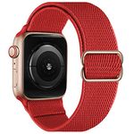 OXWALLEN XL Stretch Solo Loop Band Compatible with Apple Watch 9/8/7/6/5/4/3 SE Ultra 2/1 49mm 45mm 44mm 42mm, Adjustable Stretchy Elastic Nylon Braided Sport Strap for iWatch Women Men, Red