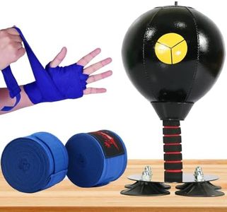 WGL&HJ 2025 Desktop Punching Bag Stress Relief,Fun Punch Rage Bag,Suction Cup Boxing Speed Ball,4 Super Strong Suction Cup,with Elastic 180 inch Boxing Handwraps for Boxing Gloves (Black)