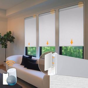 Motorized Blinds No Drill Automatic Blinds for Windows Cordless Roller Shades Electric Blinds with Remote Control Smart Blinds (White, 34 x 72)