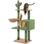 Yaheetech 133cm Cactus Cat Tree, Cute Cat Tree Tower w/Sisal Covered Scratching Post, Super Large Condo & Cozy Basket, Moppy Fabric Cat Climbing Tree, Green/Brown