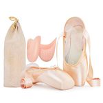 IJONDA Professional Pointe Shoes Ballet Slipper for Women Girls with Mesh Bag Toe Pad Protector