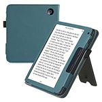 kwmobile Case Compatible with Kobo Libra 2 - Cover Faux Nubuck Leather e-Reader Flip Case - Petrol