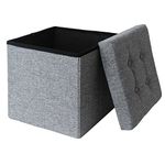 Ashley Mills Home Republic Velosso Large Ottoman Storage Box Folding Seat, Storage Stool Faux Leather Toy Chest Practical Bench Blanket Box (Linen Grey, 38x38cms)