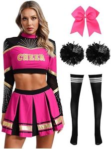 LiiYii Womens Cheerleading Dress Outfits Cheer Leader Costume Crop Top with Dance Skirts for Stage Show Hot Pink&Black Medium