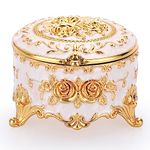 Hipiwe Vintage Round Jewelry Box Small Trinket Storage Organizer Box Gold Metal Chest Ring Case Treasure Box Keepsake Box Earrings Necklace Storage Box Gift for Girl Women, Small