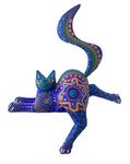 Mexican Alebrije Cat Wood Carving Handcrafted Shelf Sitter Sculpture (Blue)