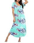 Ekouaer Summer Long Nightgowns for Women Cotton Blue Flower Printed Night Dress Short Sleeve Caasual Sleepwear Breathable Soft Sleep Dress Blue Flower M