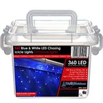 WeRChristmas 360 LED Snowing Icicle Christmas Lights String with Chasing/Static Settings with 18.8 m Cable, Blue and White