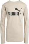 PUMA Boys' T-Shirt - Long Sleeve Logo T-Shirt for Boys - Athletic Crewneck Long Sleeve Tee (S-XL), Size Small, Light Beige