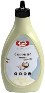 Alma Gourmet Coconut Topping Sauce Imported From Italy - Sweet Creamy Coconut Topping Ideal For Ice Cream, Waffles, Pancakes, Crepes, Pastries, Cakes, Overnight Oats, Drinks & Lattes - Convenient Squeeze Bottle - 17.6oz (500g)