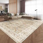 HOMFINE Vintage Area Rug for Living Room - Machine Washable Rug Soft Short Pile for Bedroom Kitchen Floral Print Traditional Rug Stain Resistant, Home Decor Office Carpet, Beige Brown, 160 * 230CM