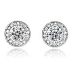 Earring White Gold Plated Studs,925 Sterling Silver Cubic Zirconia Earrings For Women Girls